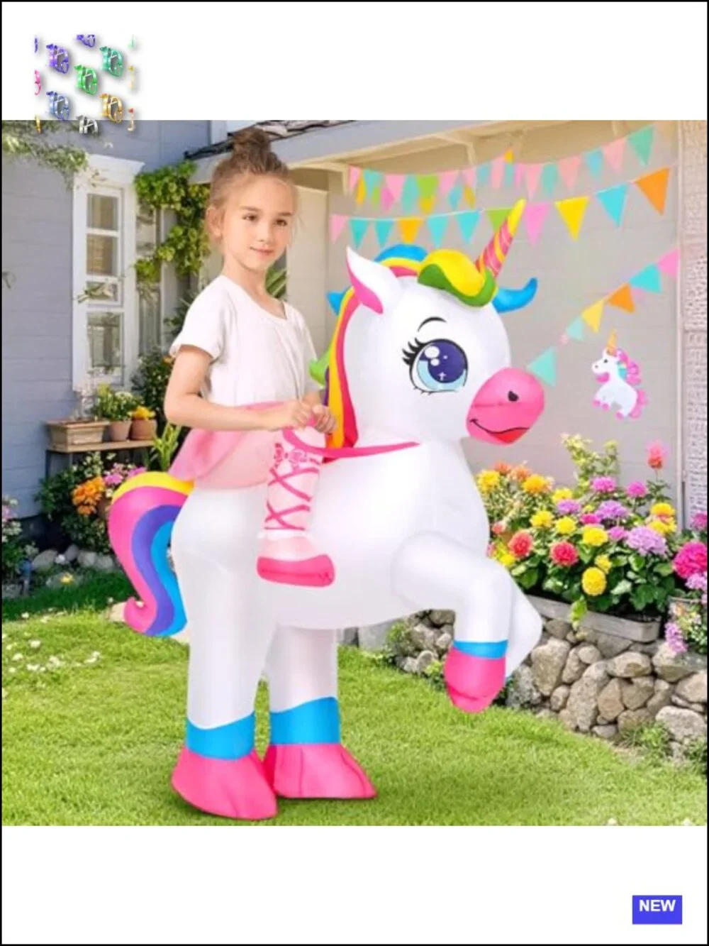 Inflatable Unicorn Costume for Kids Blow Up Halloween Cosplay Party 4-6Y